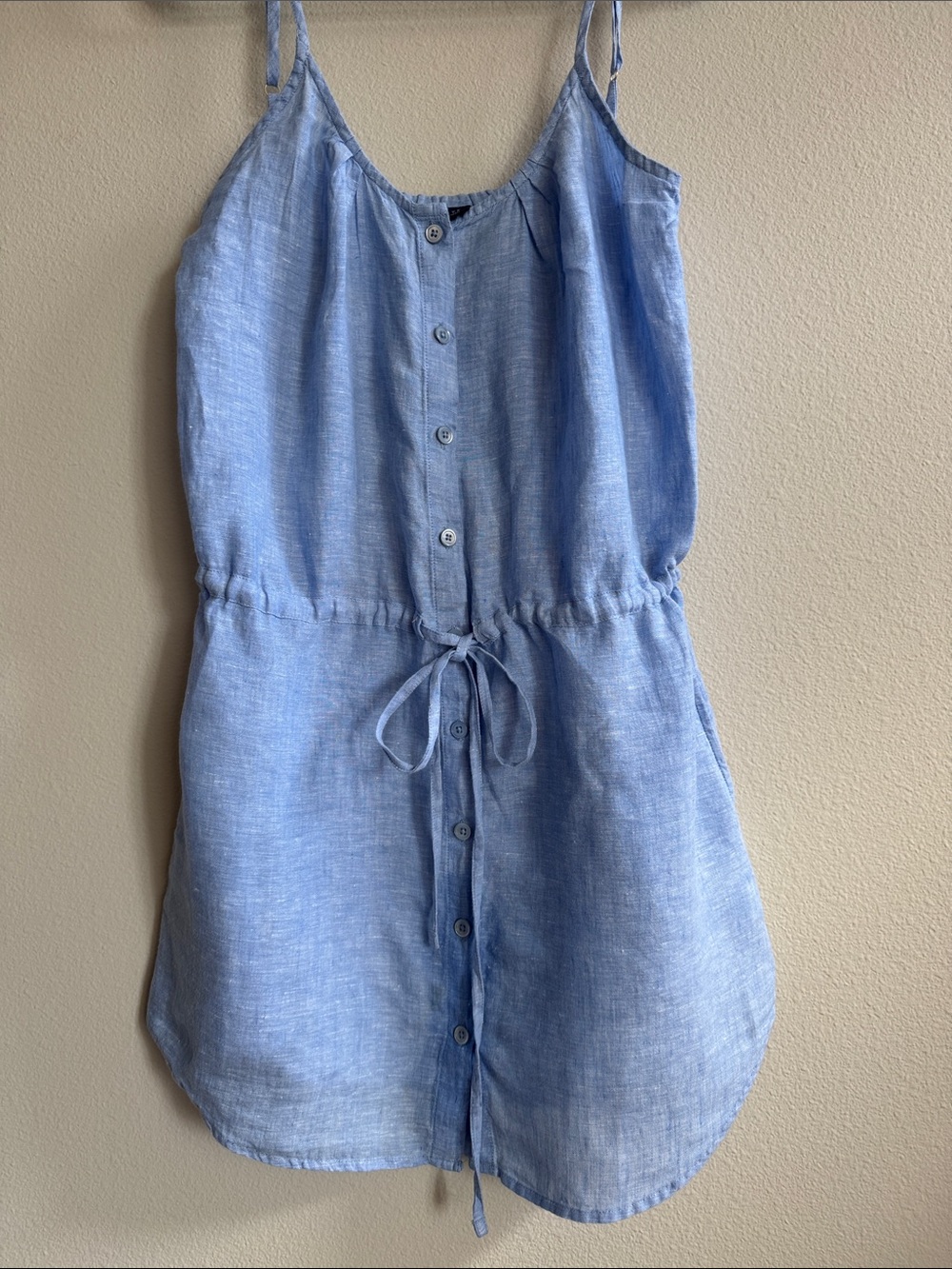 Lands' End Light Blue Linen Botton-Front Mini Dress